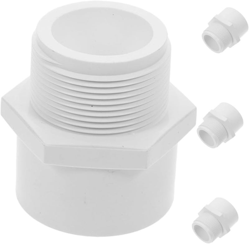 Ciieeo 4pcs 1-1/2 Inch White Pvc Pipe Fitting Adapter Connector Male Thread Coupling for Industrial and Home Plumbing Systems - Image 1