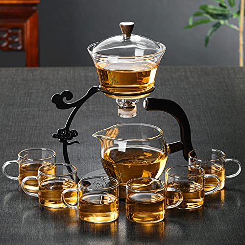 RORA Lazy Kungfu Glass Tea Set Semi Automatic Drip Rotating with Infuser Glass Teapot Set (6 cups) - Image 1