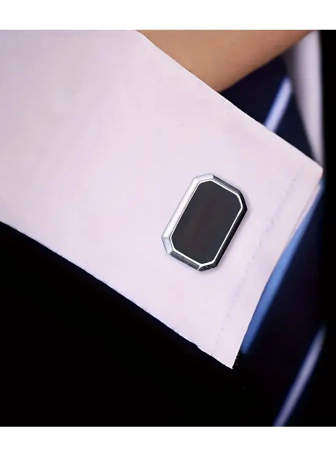 2pcs 2024 New Square Sleeve on Alloy Drip Oil Texture Simple Fashion Men's Sleeve on Set - Image 2