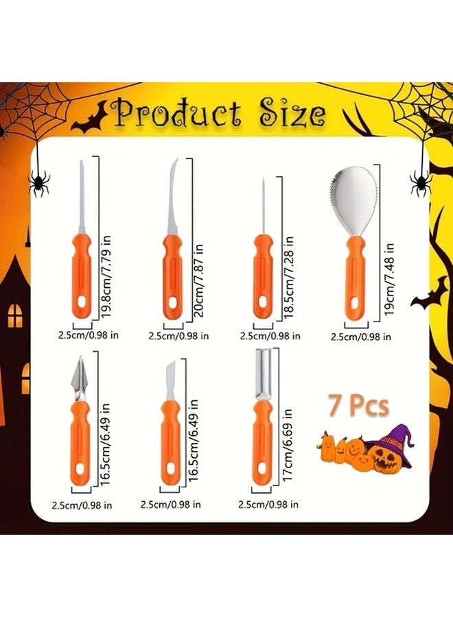 7pcs Professional Heavy Duty Pumpkin Carving Kit Stainless Steel Dual Blade Tools - Image 3