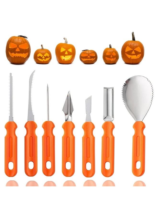 7pcs Professional Heavy Duty Pumpkin Carving Kit Stainless Steel Dual Blade Tools - Image 2