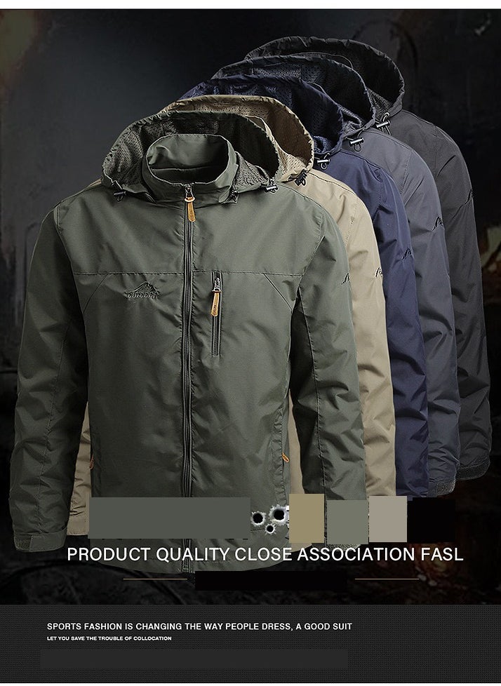 Men's Lightweight Windbreaker Jacket Hooded Rain Coats Soft Waterproof Zipper Pockets Raincoat w/Detachable Hood