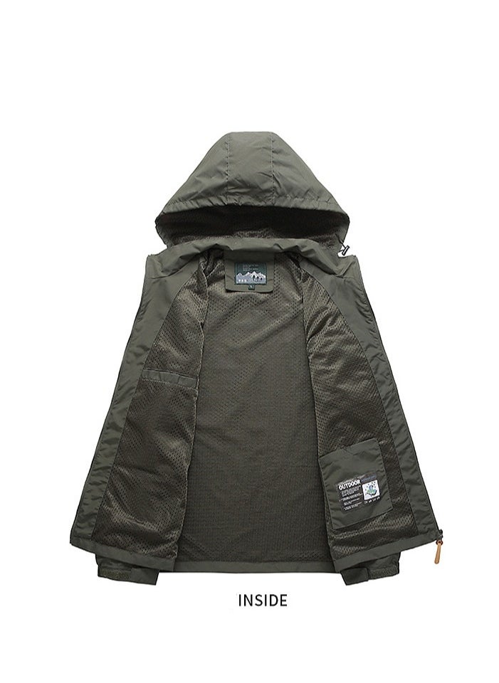 Men's Lightweight Windbreaker Jacket Hooded Rain Coats Soft Waterproof Zipper Pockets Raincoat w/Detachable Hood