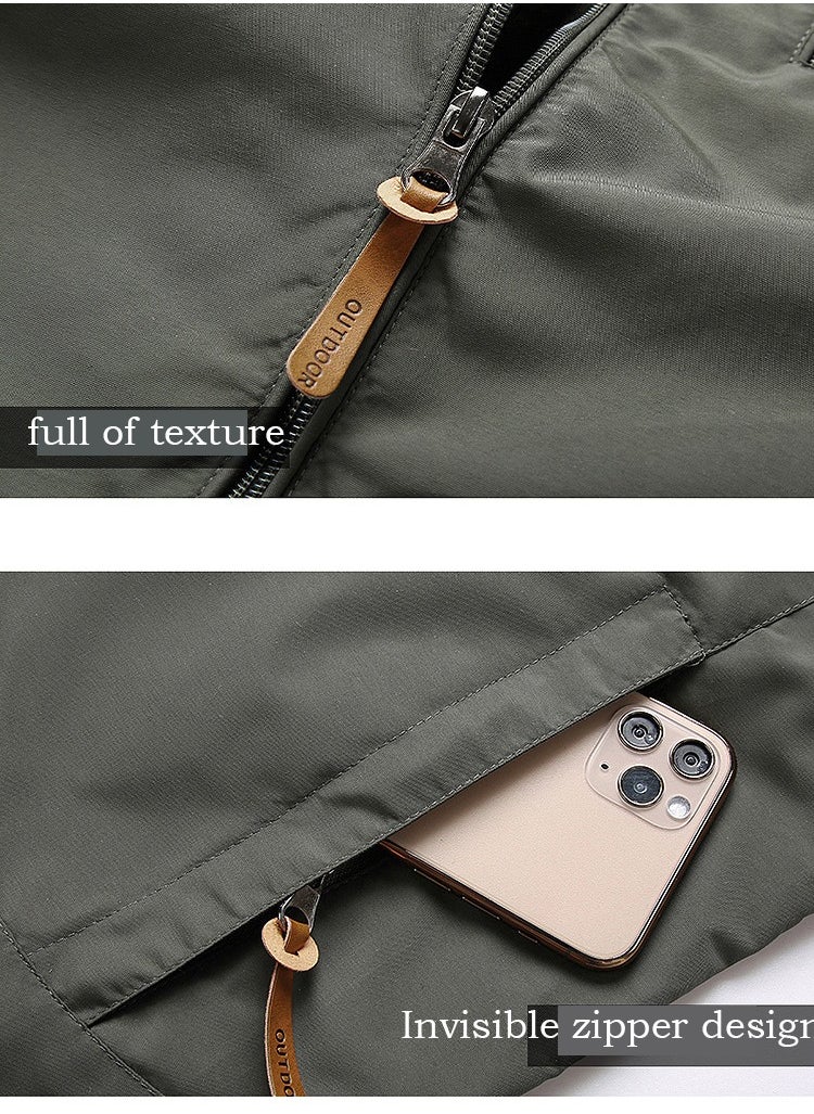Men's Lightweight Windbreaker Jacket Hooded Rain Coats Soft Waterproof Zipper Pockets Raincoat w/Detachable Hood