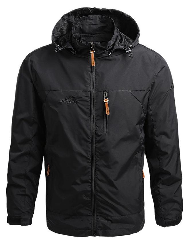Men's Lightweight Windbreaker Jacket Hooded Rain Coats Soft Waterproof Zipper Pockets Raincoat w/Detachable Hood - Image 1
