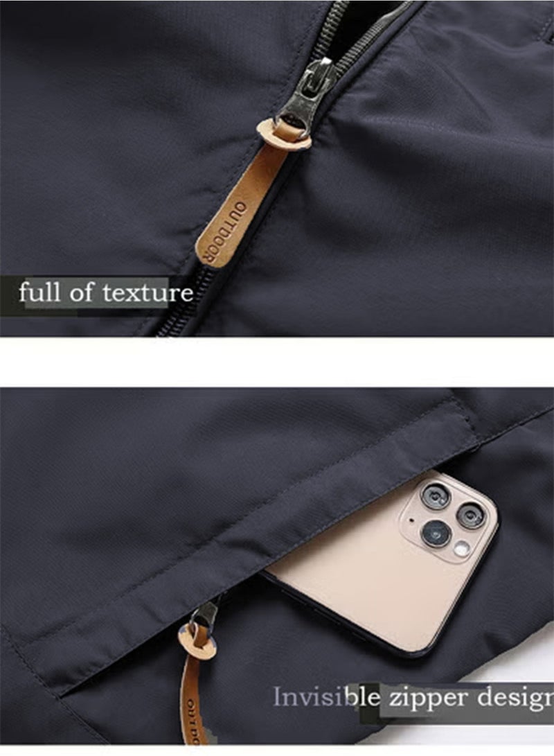 Men's Lightweight Windbreaker Jacket Hooded Rain Coats Soft Waterproof Zipper Pockets Raincoat w/Detachable Hood - Image 4
