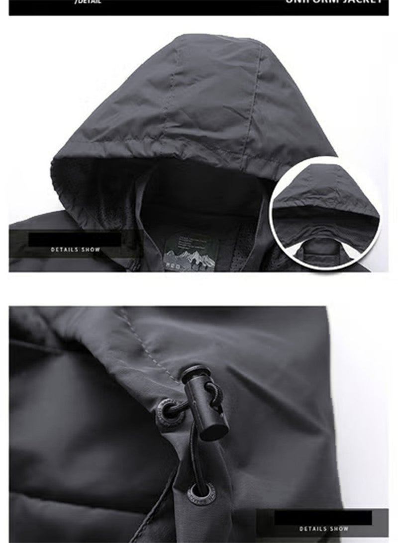 Men's Lightweight Windbreaker Jacket Hooded Rain Coats Soft Waterproof Zipper Pockets Raincoat w/Detachable Hood - Image 3