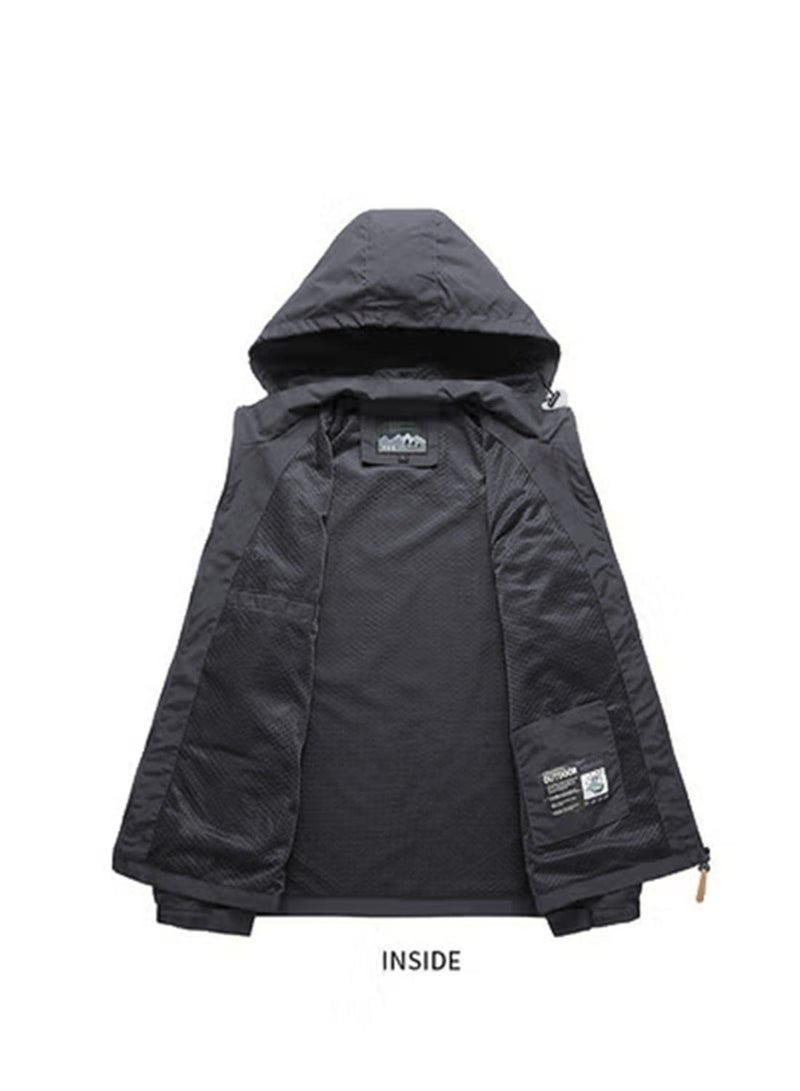 Men's Lightweight Windbreaker Jacket Hooded Rain Coats Soft Waterproof Zipper Pockets Raincoat w/Detachable Hood - Image 2