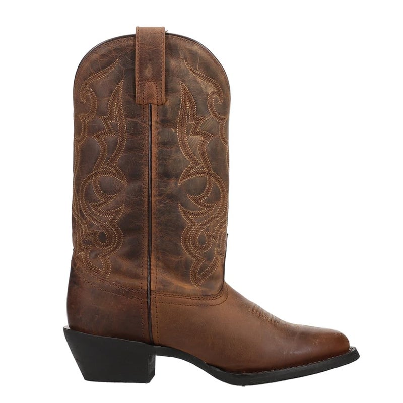 Laredo Womens Maddie Embroidered Round Toe Pull On Casual Boots Mid Calf Low Heel 12 Brown Size 10 W