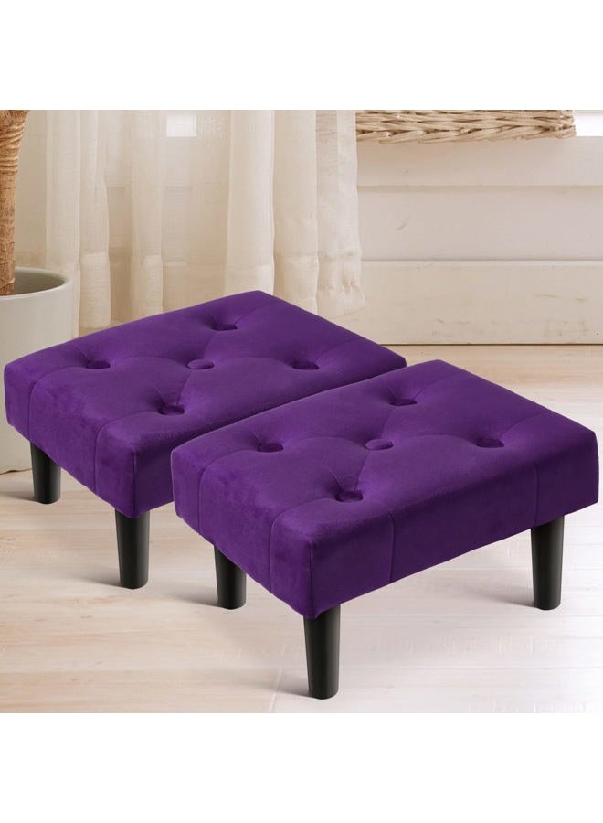HOUCHICS Small Footstool Ottoman, Velvet Wooden Foot Stool Ottoman with Wood Legs, Sofa Footrest Extra Seating for Living Room Entryway Office(Purple 2PACK) - Image 1