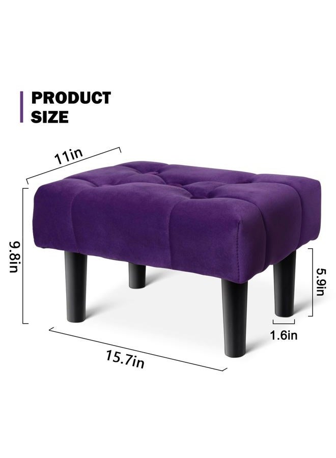HOUCHICS Small Footstool Ottoman, Velvet Wooden Foot Stool Ottoman with Wood Legs, Sofa Footrest Extra Seating for Living Room Entryway Office(Purple 2PACK) - Image 2