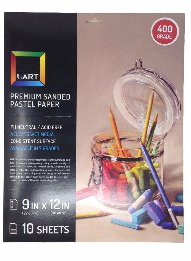 Uart Sanded Pastel Art Paper, Off-White, Mulitple Sizes and Grits, 10 Sheet Packs (Grade 400, 9" x 12") - Image 1
