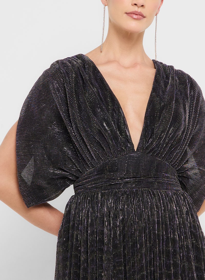 Éclat Luxe eclat luxe plunge neck metallic pleated dress - Image 3