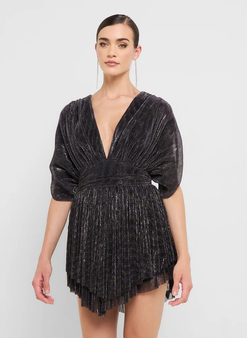 Ginger Boutique eclat luxe plunge neck metallic pleated dress