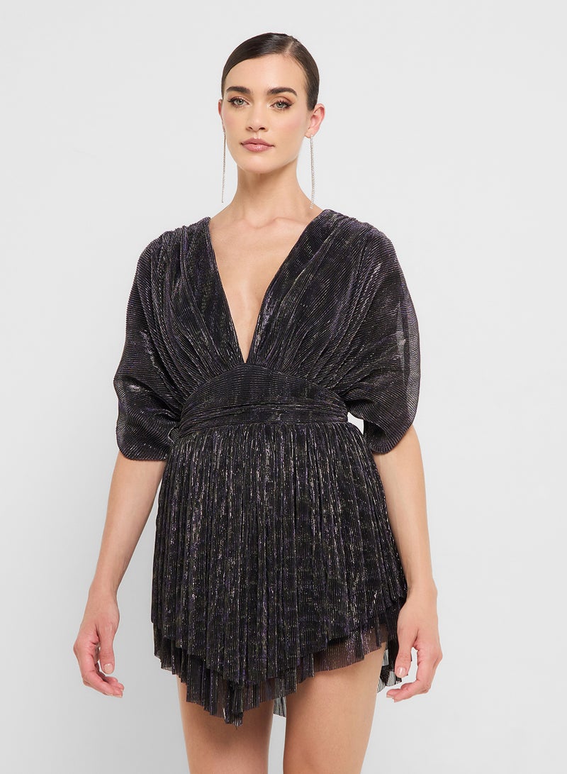 Éclat Luxe eclat luxe plunge neck metallic pleated dress - Image 1