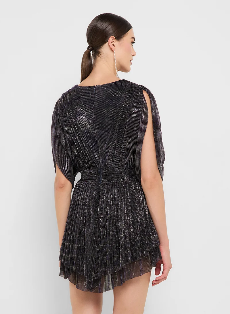 Ginger Boutique eclat luxe plunge neck metallic pleated dress