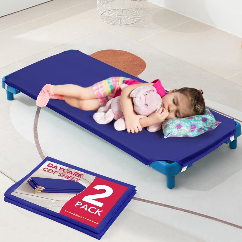 RowinsyDD 2 قطع ملاءات سرير حضانة، 23" × 51"، ملاءات سرير زرقاء للأطفال مع حلقات مطاطية في الزوايا للأطفال الرضع، أساسيات الحضانة للأطفال الصغار ومرحلة ما قبل المدرسة، ميكروفايبر قابلة للتنفس - Image 1