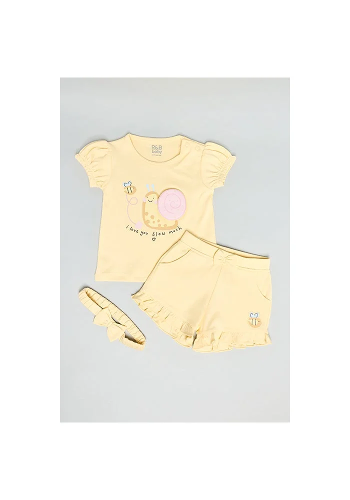 R&b Printed Top & Shorts with Headband Set