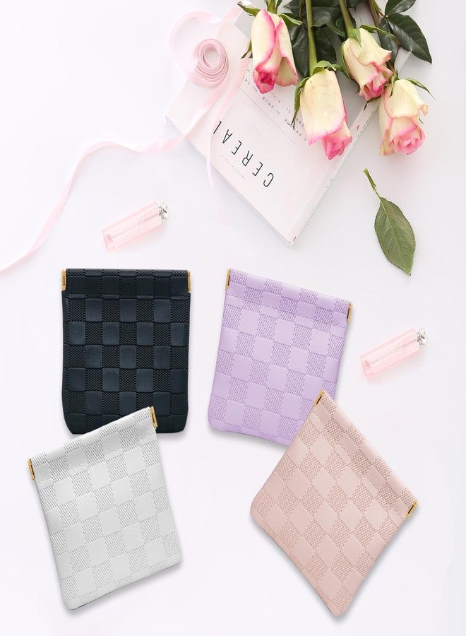 حقيبة مكياج صغيرة من قطعتين من بينغجينيو للنساء، حقائب صغيرة للمحفظة، حقيبة مستحضرات تجميل صغيرة بنقشة مربعات، حقيبة مقاومة للماء للسفر والتخزين، لمستحضرات التجميل وسماعات الرأس والمجوهرات وأحمر الشفاه والعملات المعدنية، أسود - Image 5