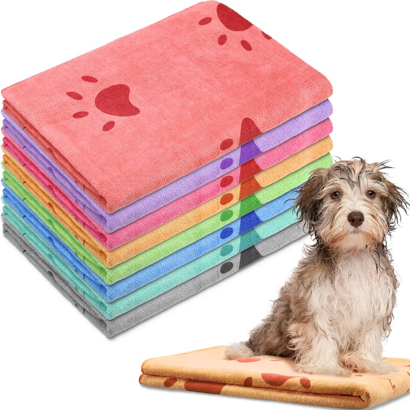 Chumia 8 Pcs 55 x 28 Inches Dog Towels Absorbent Microfiber Bath Drying Towels for Small Medium Large Pets Cat Puppy Shower Cleaning Accessories(8 Colors) - Image 1