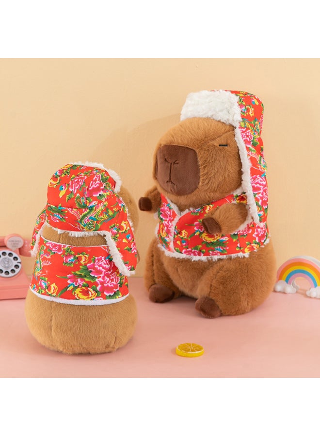 Large Flower Jacket Capybara Doll Cute Plush Toy Company Annual Meeting Gift Children Doll-Color:Strawberry Cap Capybara-Height:35cm (0.3. Kg) - Image 3
