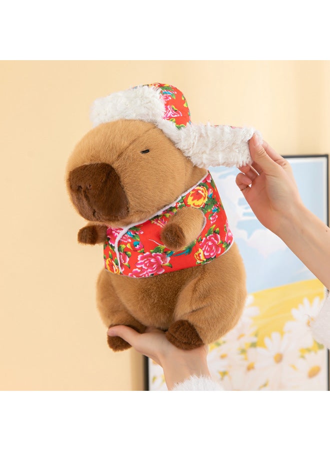 Large Flower Jacket Capybara Doll Cute Plush Toy Company Annual Meeting Gift Children Doll-Color:Strawberry Cap Capybara-Height:35cm (0.3. Kg) - Image 4