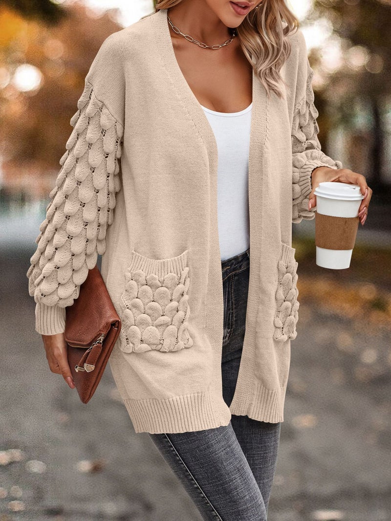 V Neck Long Sleeve Knit Cardigan Sweater with Pockets - Image 3