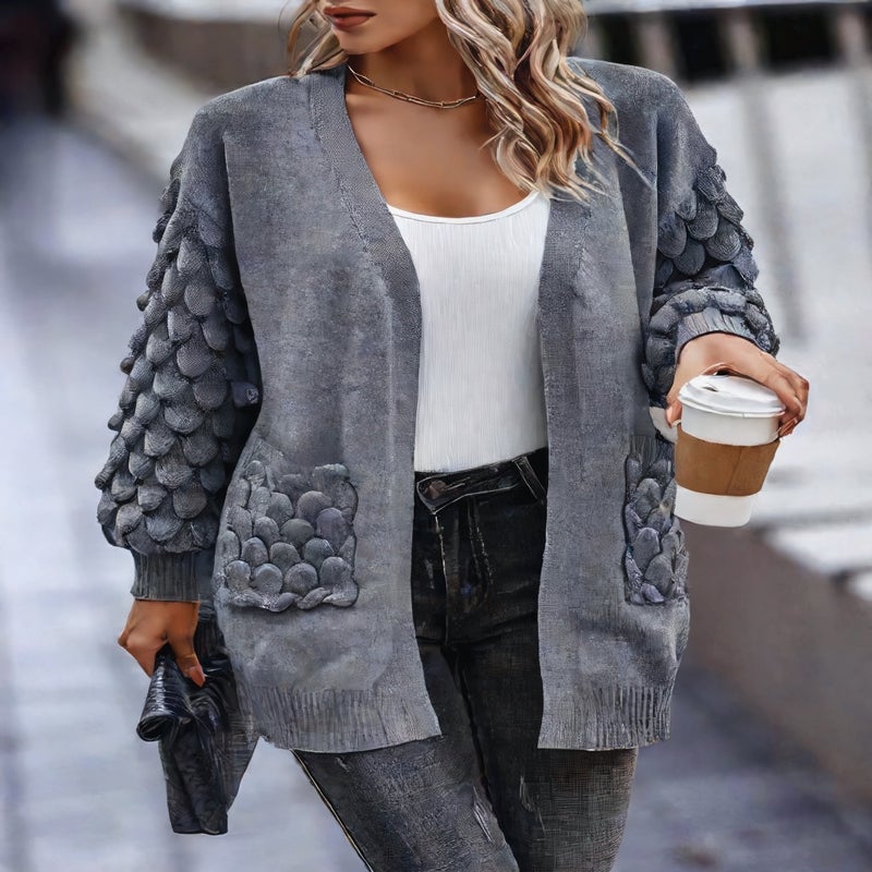 V Neck Long Sleeve Knit Cardigan Sweater with Pockets - Image 5