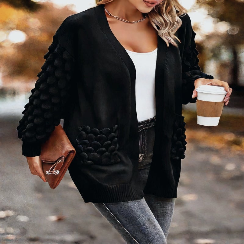 V Neck Long Sleeve Knit Cardigan Sweater with Pockets - Image 4