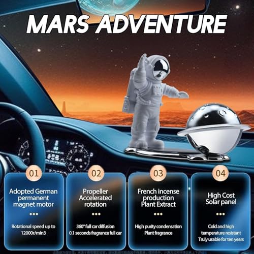 YOURKARTS.COM Solar Car Perfume Diffuser – Aircraft Design Metal Body with Rotating Wing, Solar-Powered Aromatherapy & Car Decoration – Long-Lasting Car Fragrance | car accessories 2025 (Astronaut) - Image 4