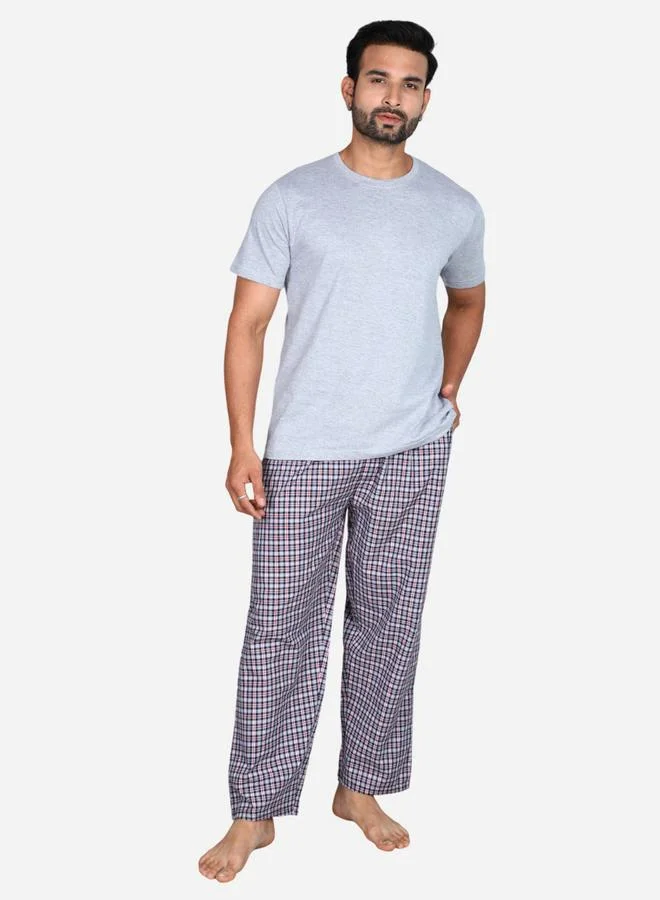 victor and jane Victor and Jane Solid Short Sleeve T-Shirt and Checked Pyjama Set