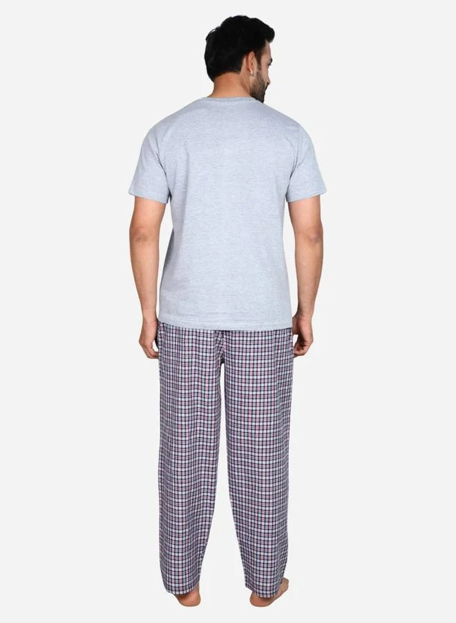 victor and jane Victor and Jane Solid Short Sleeve T-Shirt and Checked Pyjama Set