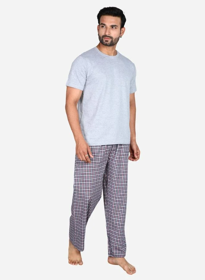 victor and jane Victor and Jane Solid Short Sleeve T-Shirt and Checked Pyjama Set