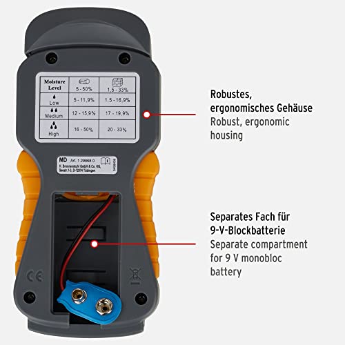 Brennenstuhl Battery Operated MD Humidity Detector (Auto Shut-Off After 3 Minutes Use) Grey Without Battery - Image 3