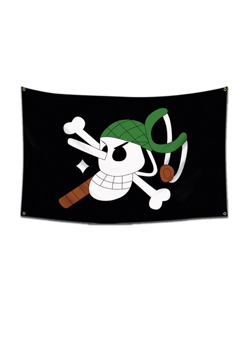 General 1-Pieces Polyester Flag ONE PIECE Cartoon Flag Design Cosplay Pirate Flag Straw Hat Luffy Print Room Decor with Corners Buckle 60*90cm Black-A27  - Image 1