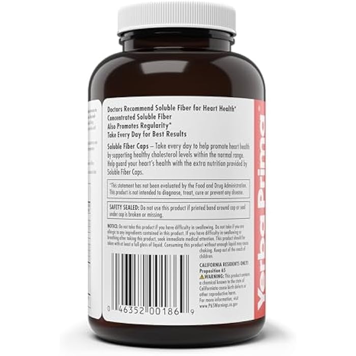 Yerba Prima Soluble Fiber Formula Capsules, 180 Count - Premium Dietary Fiber Supplement, Natural, Concentrated Soluble Fiber, Gluten Free, Non-GMO, Made in USA - Image 3