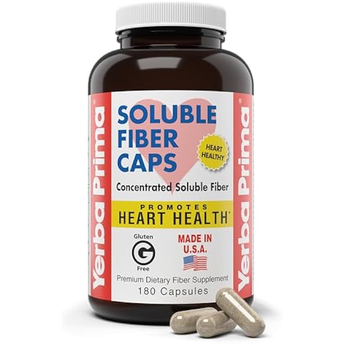 Yerba Prima Soluble Fiber Formula Capsules, 180 Count - Premium Dietary Fiber Supplement, Natural, Concentrated Soluble Fiber, Gluten Free, Non-GMO, Made in USA - Image 1
