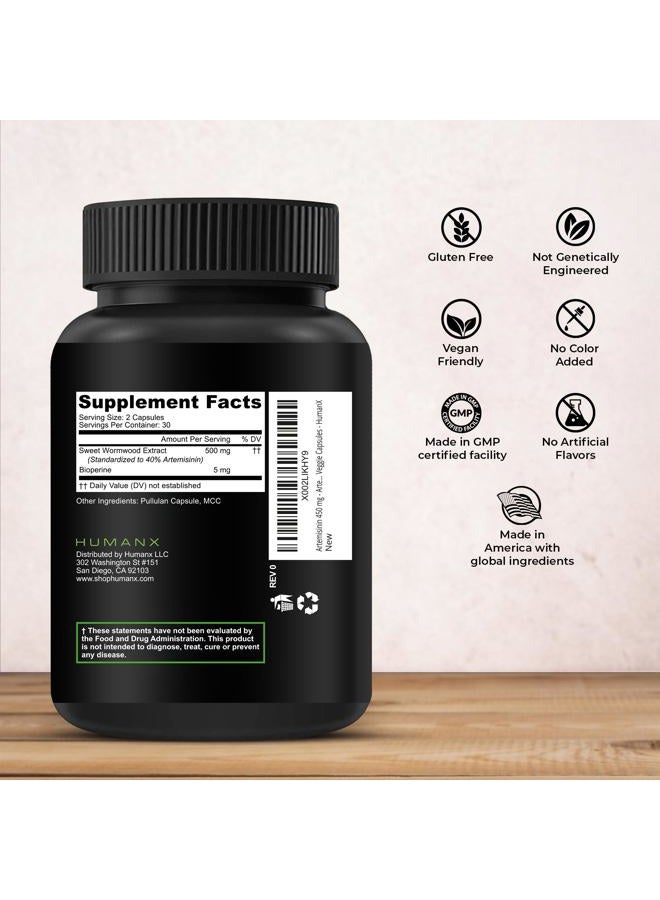 HUMANX Artemisinin 505 mg - Supports Healthy Aging, Digestion, and Immunity - USA Third Party Tested - Vegan, Non-GMO - Artemisia Annua Supplement - Sweet Wormwood Extract - Easy to Swallow Capsules - Image 2