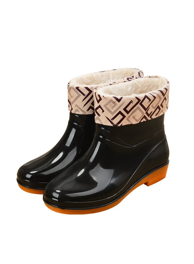 Rain Boots Women's Low Barrel Water Shoes With Beef Tendon Sole Rain Boots Warm Non-slip Overshoes Short Barrel Water Boots Labor Protection Rubber Shoes And Retail