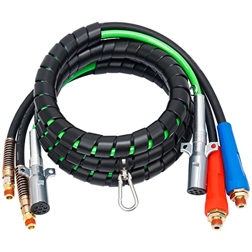 YiaChuii 12ft 3 in 1 ABS & Power Air Line Hose Kit,Wrap 7 Way Electric Line Rubber Air Lines for Tractor Trailer Semi Truck - Image 1