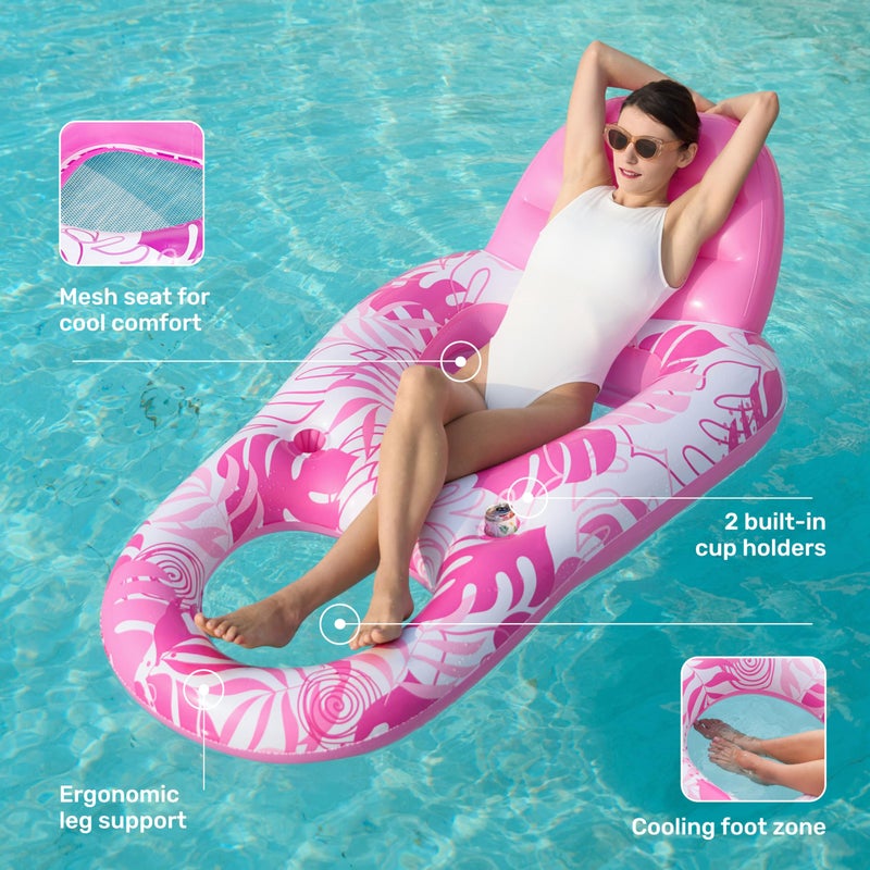 SLOOSH Pool Lounge Float Adult, Inflatable Pool Floats Lounger Raft Floaties Water Floating Recliner Chair with Cup Holders Foot Rest Swimming Floaty, Pink - Image 4