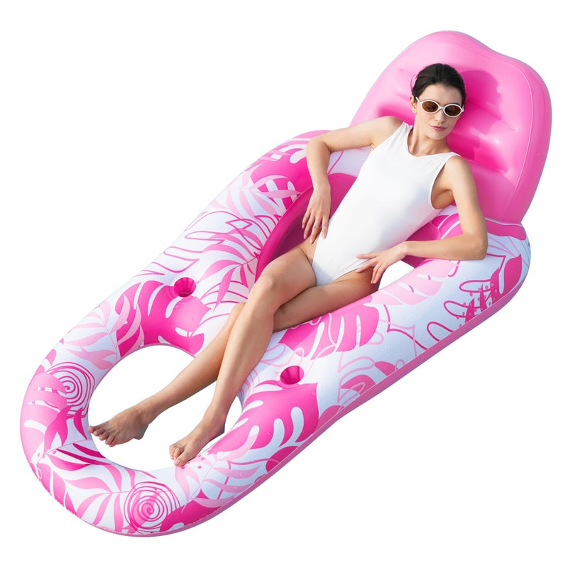 SLOOSH Pool Lounge Float Adult, Inflatable Pool Floats Lounger Raft Floaties Water Floating Recliner Chair with Cup Holders Foot Rest Swimming Floaty, Pink - Image 1