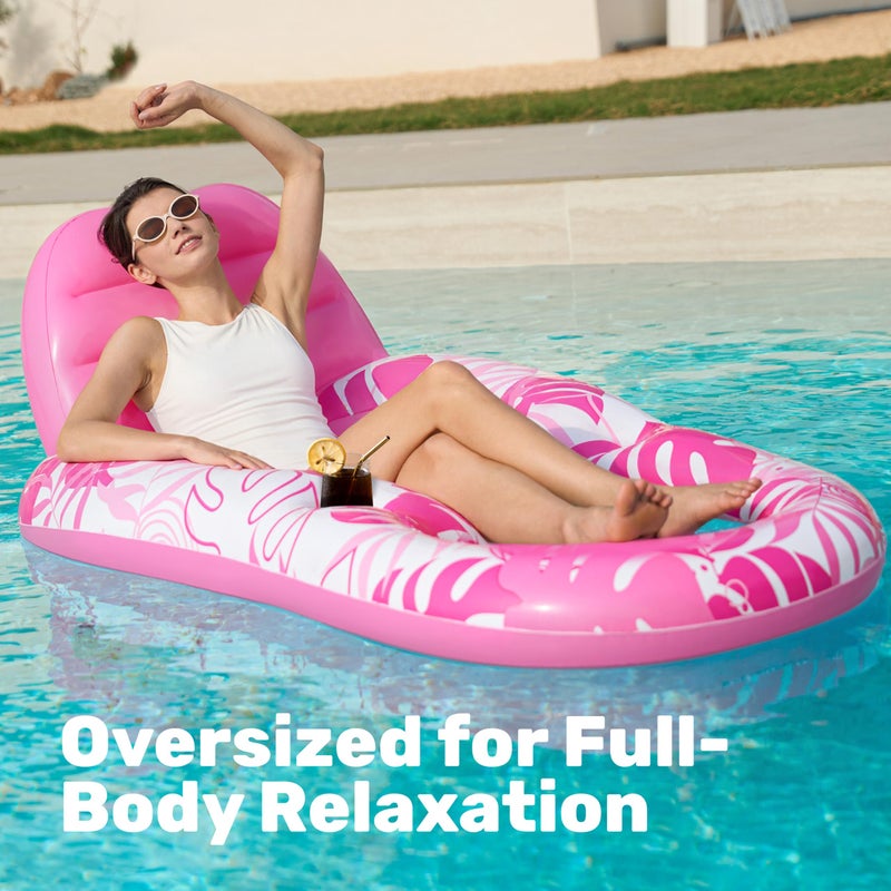 SLOOSH Pool Lounge Float Adult, Inflatable Pool Floats Lounger Raft Floaties Water Floating Recliner Chair with Cup Holders Foot Rest Swimming Floaty, Pink - Image 2