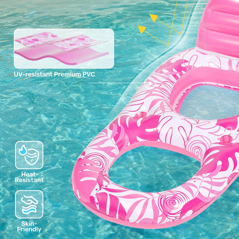 SLOOSH Pool Lounge Float Adult, Inflatable Pool Floats Lounger Raft Floaties Water Floating Recliner Chair with Cup Holders Foot Rest Swimming Floaty, Pink - Image 3