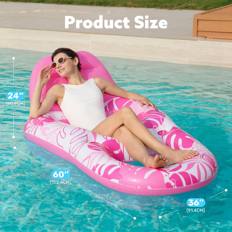 SLOOSH Pool Lounge Float Adult, Inflatable Pool Floats Lounger Raft Floaties Water Floating Recliner Chair with Cup Holders Foot Rest Swimming Floaty, Pink - Image 5