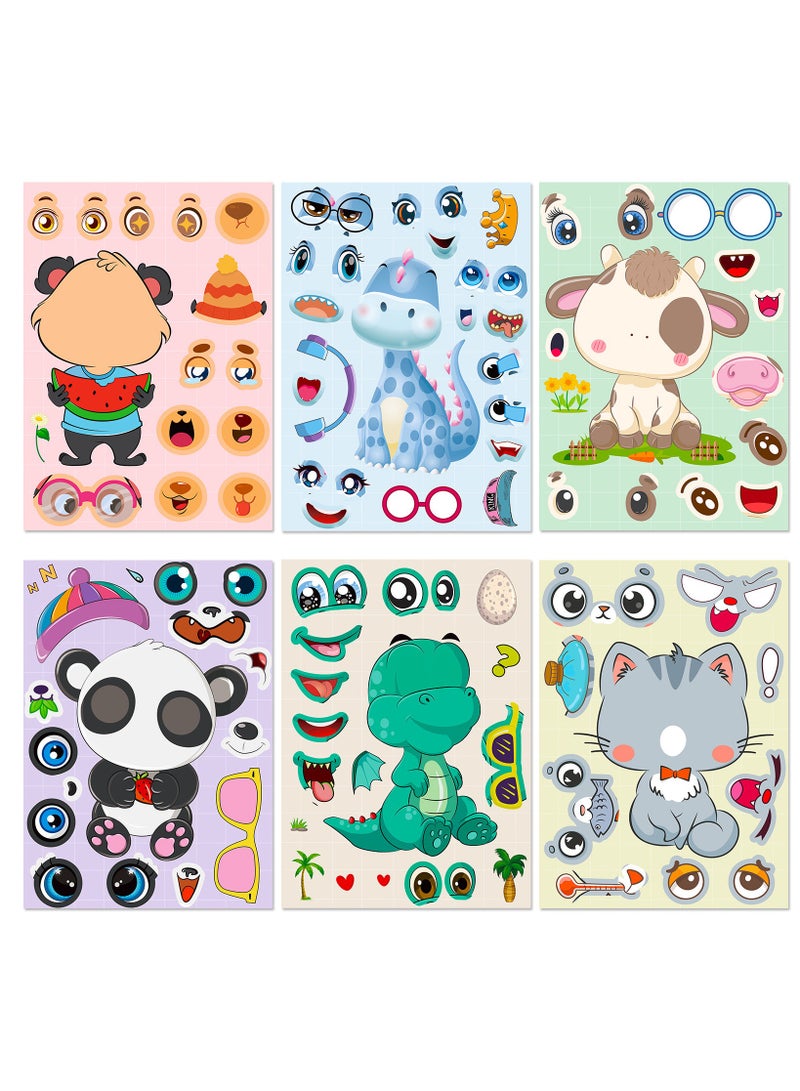 6pcs animal puzzle stickers early education face changing stickers baby puzzle diy stickers puzzle stickers for children - Image 1