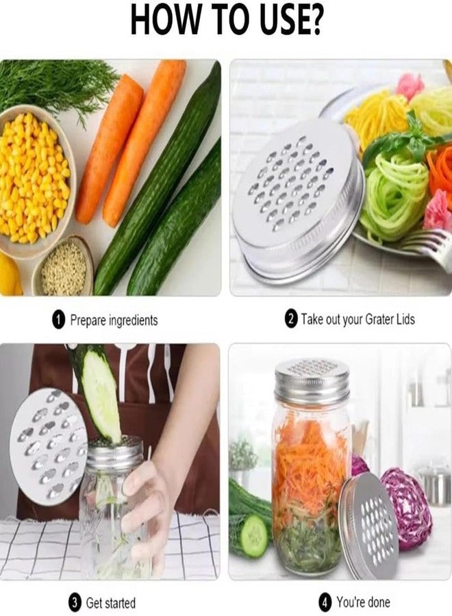 Vakerga 2 Pcs Mason Jar Grater Lid,Multipurpose Mason Jar Cheese Grater Lid Wide Mouth and Narrow Mouth, Reusable Mason Jar Cheese Shaker Lid, Practical Stainless Steel Mason Jar Shaker Lids - Image 4