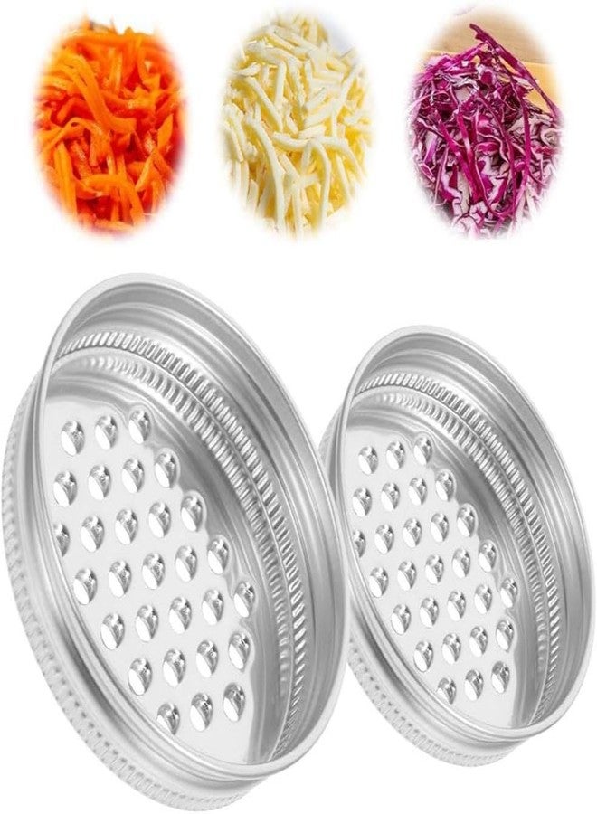 Vakerga 2 Pcs Mason Jar Grater Lid,Multipurpose Mason Jar Cheese Grater Lid Wide Mouth and Narrow Mouth, Reusable Mason Jar Cheese Shaker Lid, Practical Stainless Steel Mason Jar Shaker Lids - Image 1