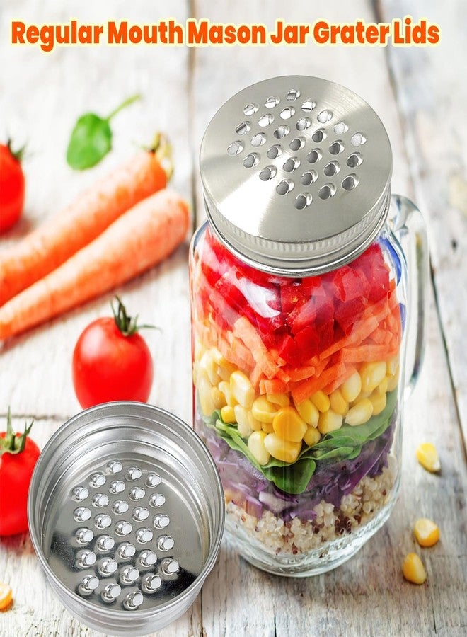 Vakerga 2 Pcs Mason Jar Grater Lid,Multipurpose Mason Jar Cheese Grater Lid Wide Mouth and Narrow Mouth, Reusable Mason Jar Cheese Shaker Lid, Practical Stainless Steel Mason Jar Shaker Lids - Image 5