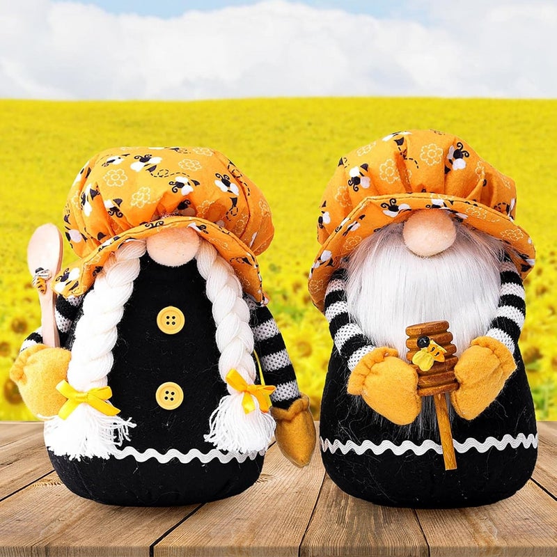 klarako Bee Gnome Sunflower Doll Spring Decor Handmade Swedish Honey Bee Gnome Gonks Doll Spring Sunflower Gonks Figures Faceless Doll Home Farmhouse Kitchen Decor Desktop Ornaments (A) - Image 3